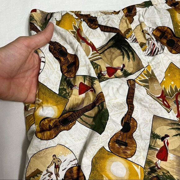 Y2K Vintage Hilo Hattie Cotton Capri Pants Wide Leg Surfer Ukulele Beach Print - Picture 7 of 11